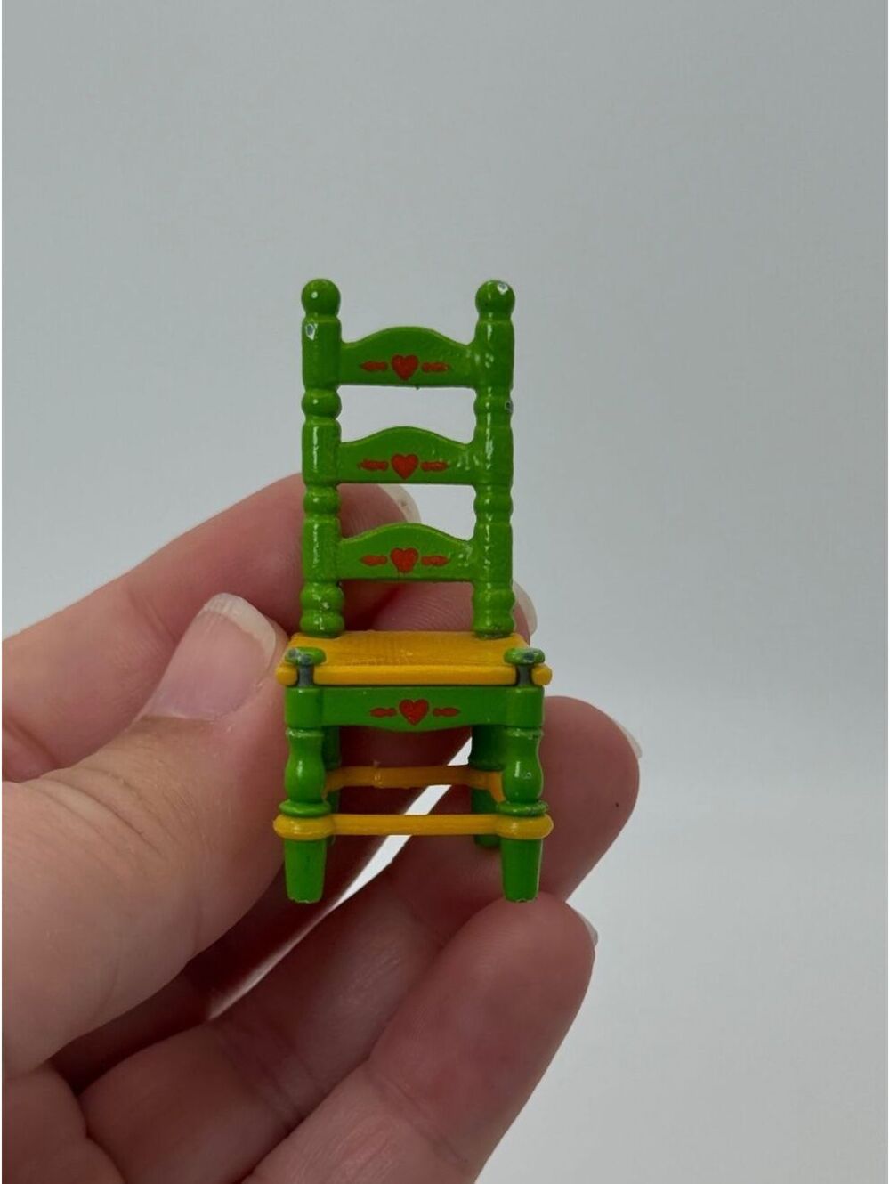 1:24 Scale Vintage 1980s Mattel Dollhouse Green Heart Ladder Back Chair